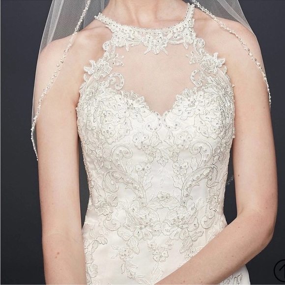 NWT David's Bridal JEWEL Illusion Halter Lace Wedding Dress in Soft White Sz. 10 - Picture 7 of 15